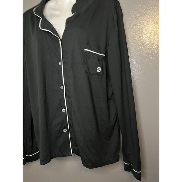 Born Pajama Shirt Womens Large Black Button Front Long Sleeve Piped Sleepwear - Picture 3 of 6
